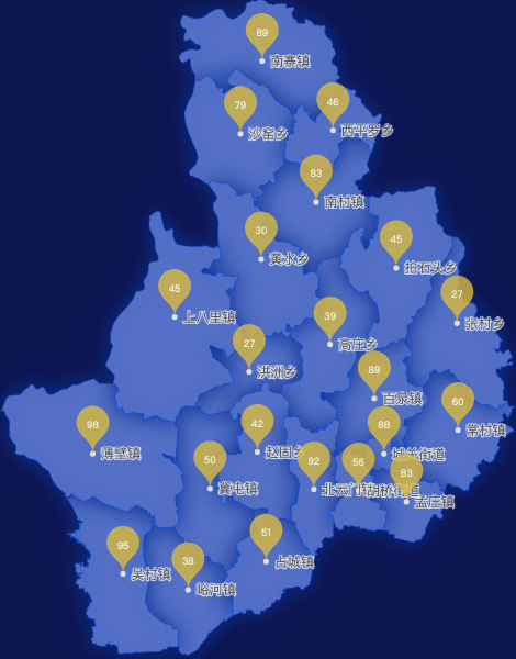 echarts新乡市辉县市geoJson地图水滴状气泡图