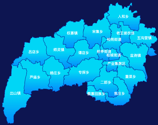 echarts驻马店市西平县geoJson地图局部颜色渐变
