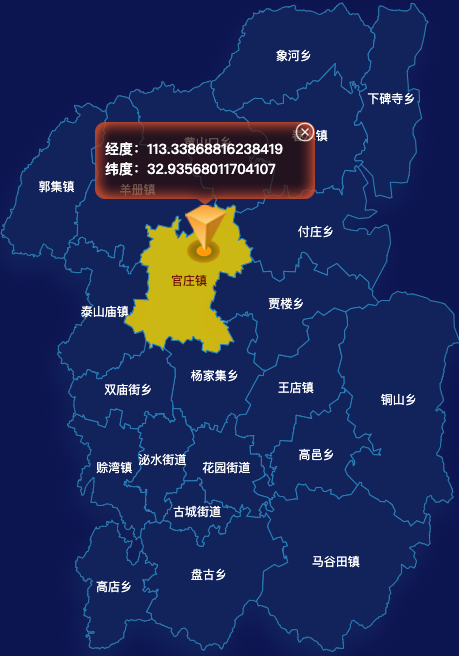 echarts驻马店市泌阳县geoJson地图点击地图获取经纬度