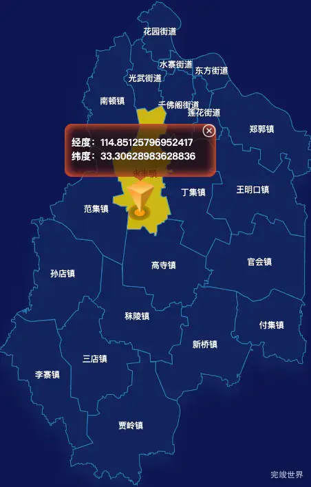 echarts周口市项城市geoJson地图点击弹出自定义弹窗