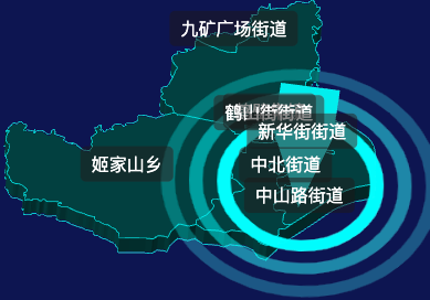 threejs鹤壁市鹤山区geoJson地图3d地图CSS2D外加旋转棱锥