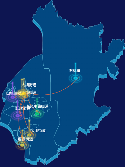 echarts鹤壁市山城区geoJson地图迁徙图