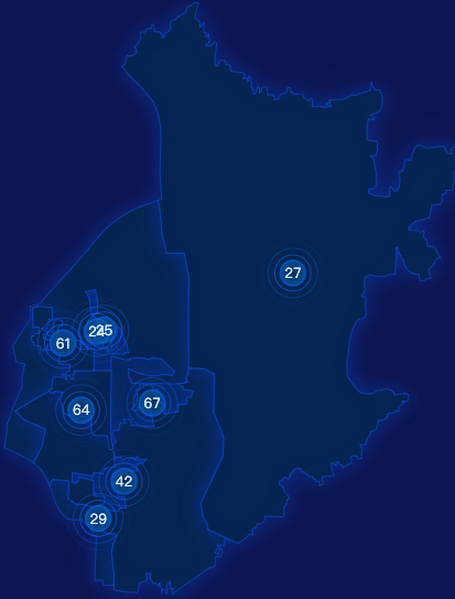 echarts鹤壁市山城区geoJson地图圆形波纹状气泡图
