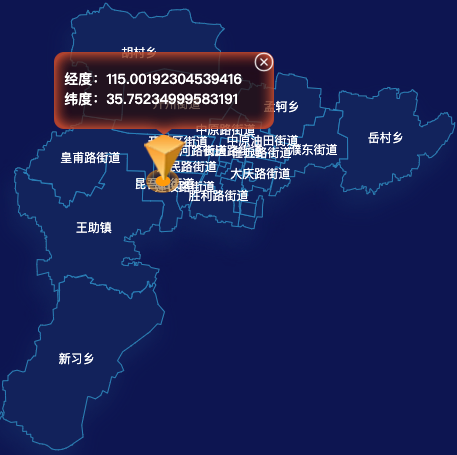 echarts濮阳市华龙区geoJson地图根据经纬度显示自定义html弹窗