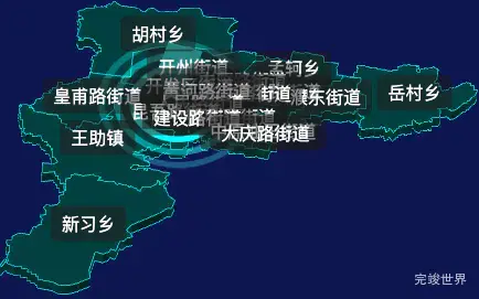 threejs濮阳市华龙区geoJson地图3d地图CSS2D外加旋转棱锥