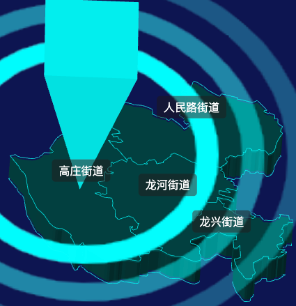 threejs平顶山市石龙区geoJson地图3d地图CSS2D外加旋转棱锥
