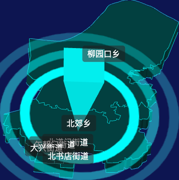 threejs开封市龙亭区geoJson地图3d地图CSS2D外加旋转棱锥