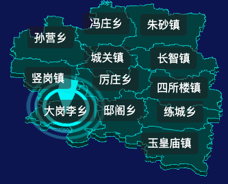 threejs开封市通许县geoJson地图3d地图CSS2D外加旋转棱锥