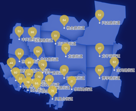 echarts郑州市金水区geoJson地图水滴状气泡图
