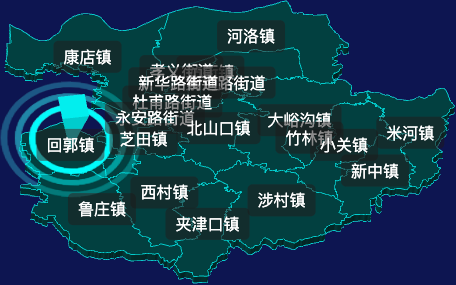 threejs郑州市巩义市geoJson地图3d地图CSS2D外加旋转棱锥