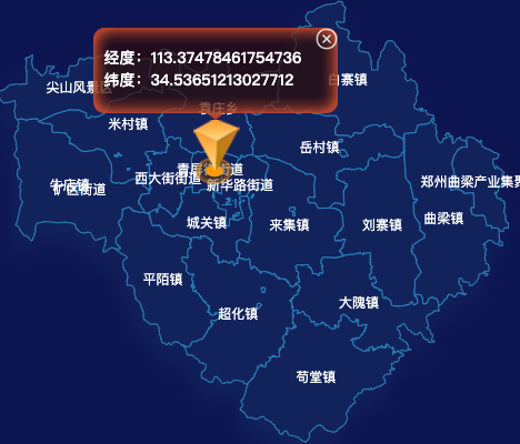 echarts郑州市新密市geoJson地图根据经纬度显示自定义html弹窗