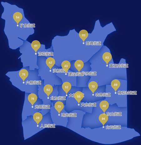 echarts广州市越秀区geoJson地图水滴状气泡图