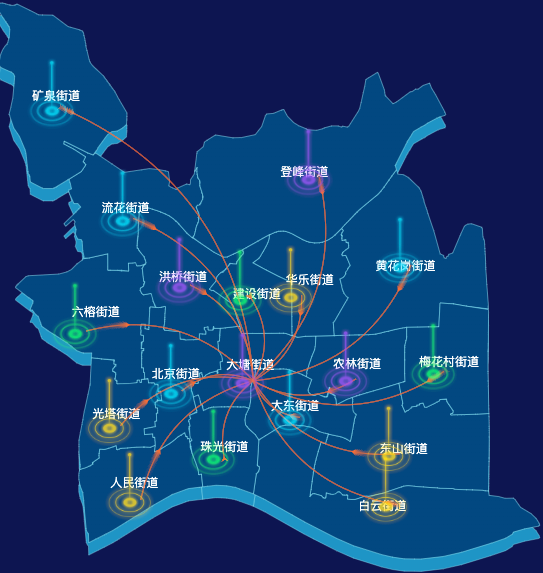 echarts广州市越秀区geoJson地图迁徙图