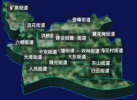 threejs广州市越秀区geoJson地图3d地图自定义贴图加CSS3D标签