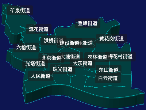threejs广州市越秀区geoJson地图3d地图css2d标签