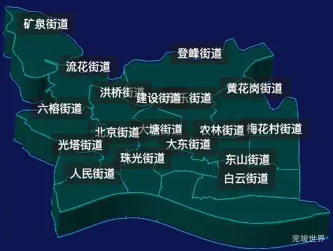 threejs广州市越秀区geoJson地图3d地图css2d标签
