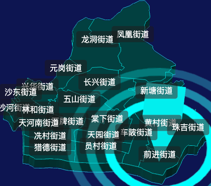 threejs广州市天河区geoJson地图3d地图CSS2D外加旋转棱锥