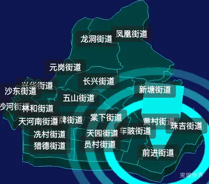 threejs广州市天河区geoJson地图3d地图CSS2D外加旋转棱锥