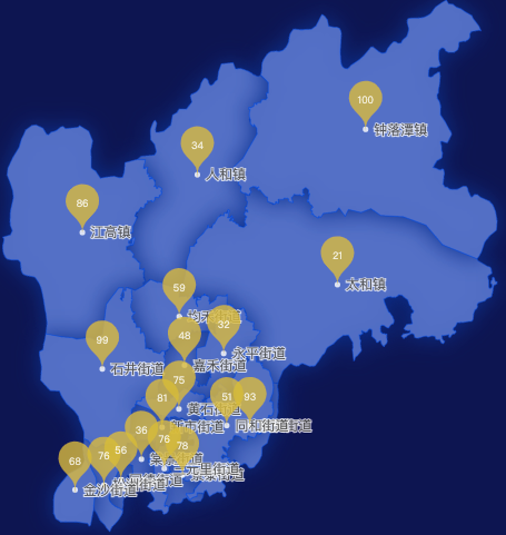 echarts广州市白云区geoJson地图水滴状气泡图
