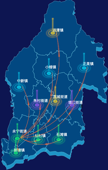 echarts广州市增城区geoJson地图迁徙图