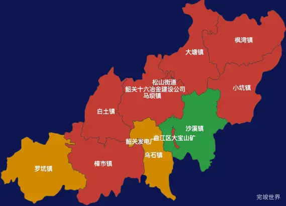 echarts韶关市曲江区geoJson地图定义颜色