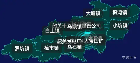 threejs韶关市曲江区geoJson地图3d地图CSS2D外加旋转棱锥