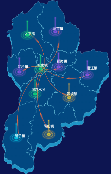 echarts韶关市始兴县geoJson地图迁徙图