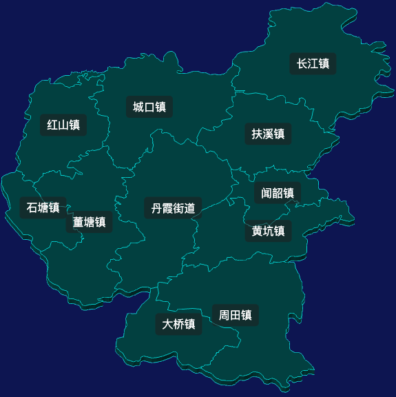 threejs韶关市仁化县geojson地图3d地图css2d标签
