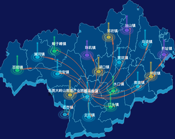 echarts韶关市南雄市geoJson地图迁徙图