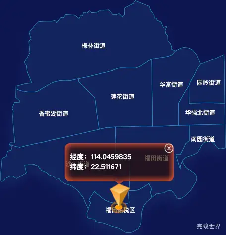echarts深圳市福田区geoJson地图根据经纬度显示自定义html弹窗