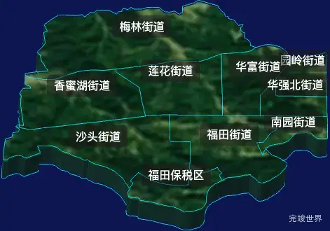 threejs深圳市福田区geoJson地图3d地图自定义贴图加CSS2D标签