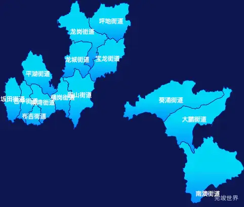 echarts深圳市龙岗区geoJson地图局部颜色渐变
