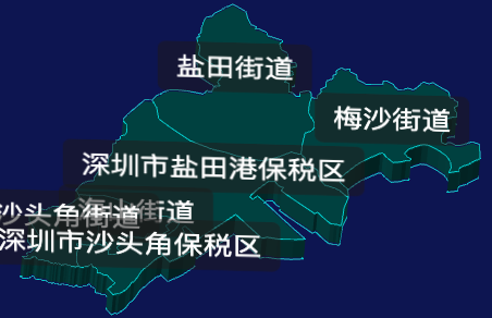 threejs深圳市盐田区geoJson地图3d地图CSS3D标签