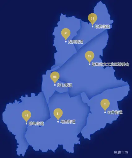 echarts深圳市坪山区geoJson地图水滴状气泡图