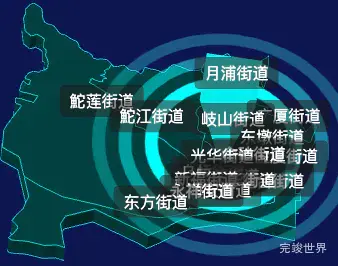 threejs汕头市金平区geoJson地图3d地图CSS2D外加旋转棱锥