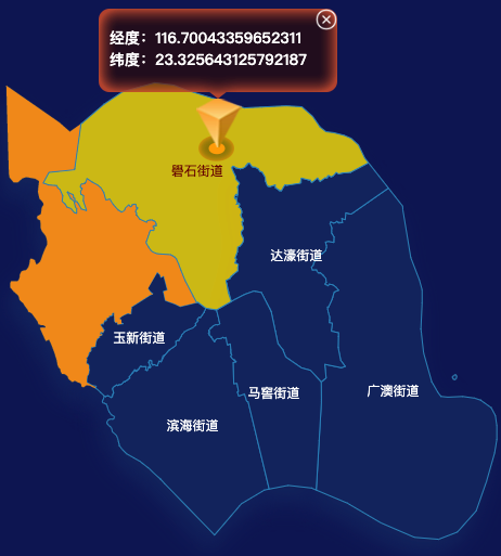 echarts汕头市濠江区geoJson地图根据经纬度显示自定义html弹窗