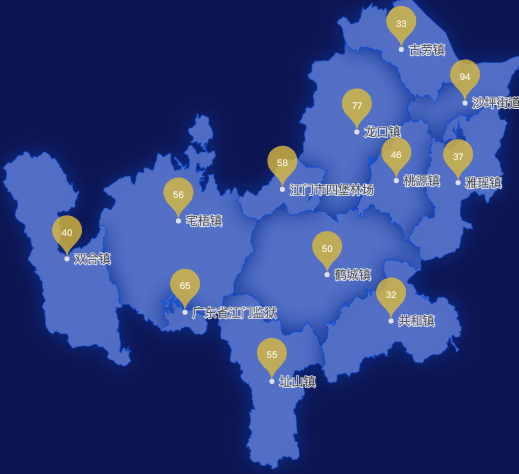 echarts江门市鹤山市geoJson地图水滴状气泡图