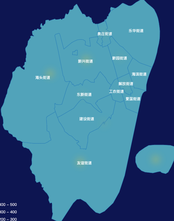 echarts湛江市霞山区geoJson地图热力图