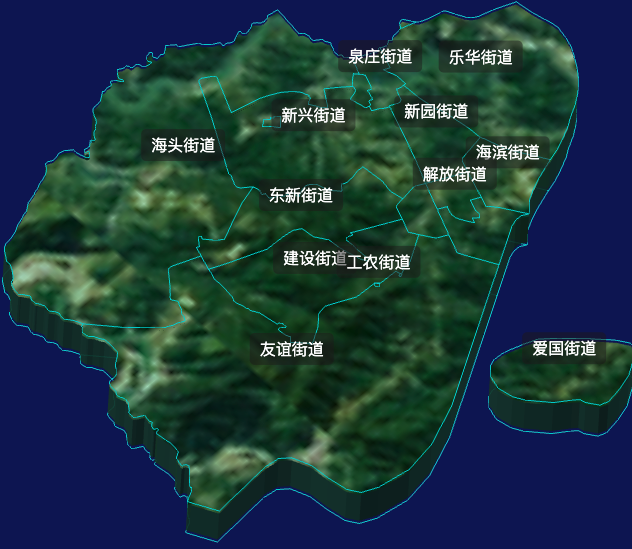 threejs湛江市霞山区geoJson地图3d地图自定义贴图加CSS2D标签