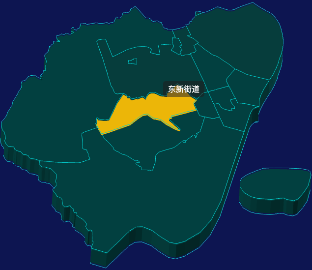 threejs湛江市霞山区geoJson地图3d地图鼠标移入显示标签并高亮