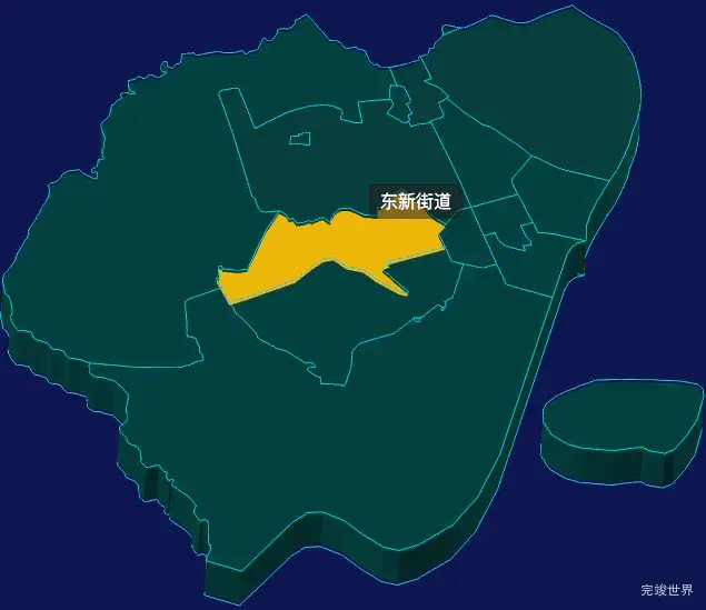 threejs湛江市霞山区geoJson地图3d地图鼠标移入显示标签并高亮