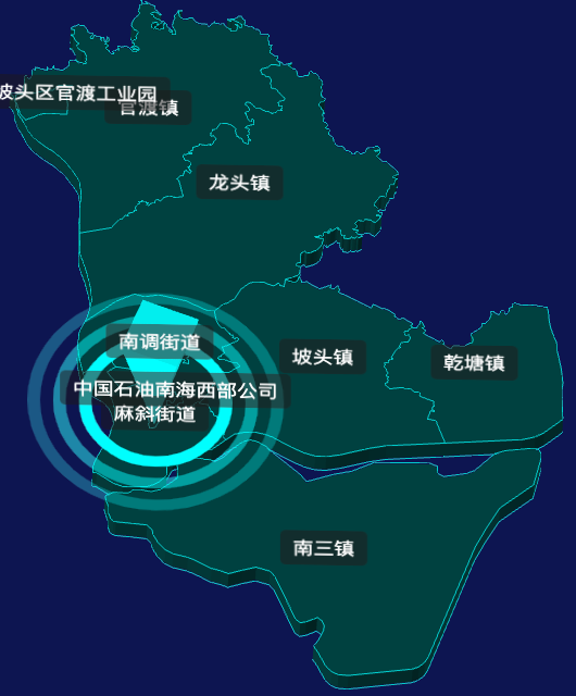 threejs湛江市坡头区geoJson地图3d地图添加旋转棱锥