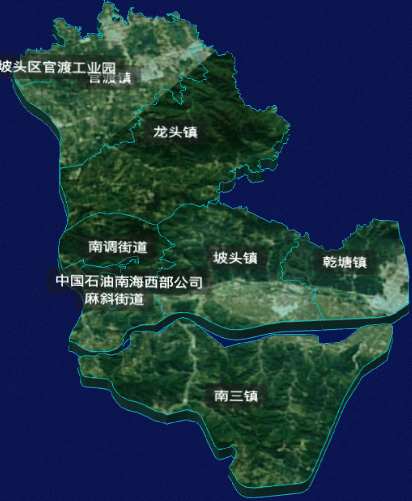 threejs湛江市坡头区geoJson地图3d地图自定义贴图加CSS3D标签