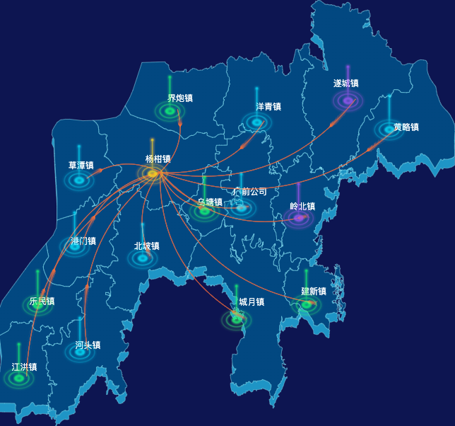 echarts湛江市遂溪县geoJson地图飞线图
