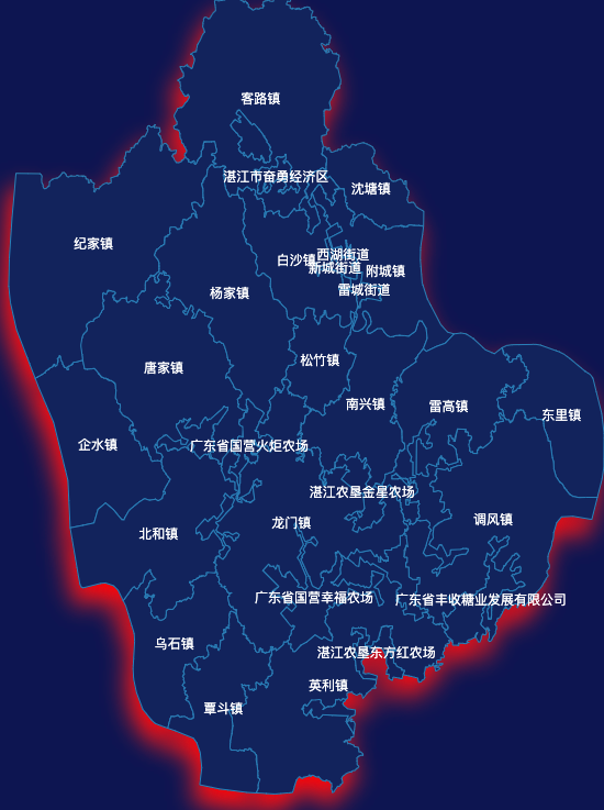 echarts湛江市雷州市geoJson地图阴影