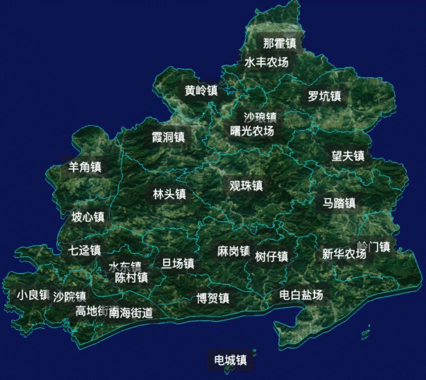 threejs茂名市电白区geoJson地图3d地图自定义贴图加CSS2D标签