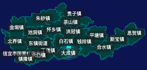threejs茂名市信宜市geoJson地图3d地图CSS2D外加旋转棱锥
