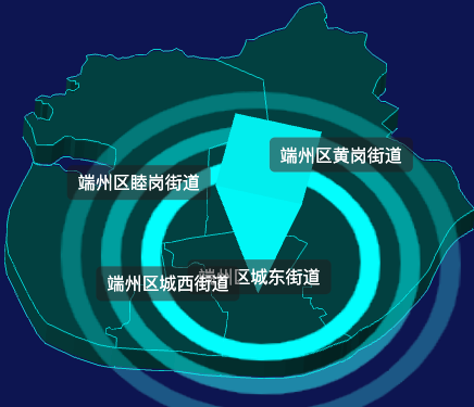 threejs肇庆市端州区geoJson地图3d地图CSS2D外加旋转棱锥