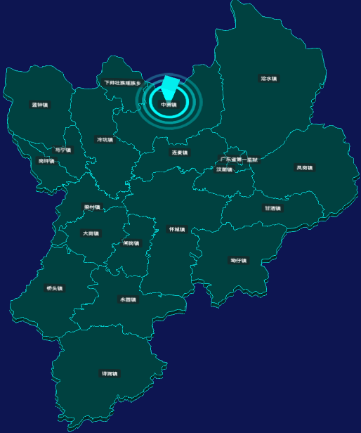 threejs肇庆市怀集县geoJson地图3d地图添加旋转棱锥
