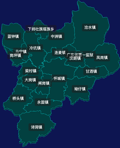 threejs肇庆市怀集县geoJson地图3d地图css2d标签